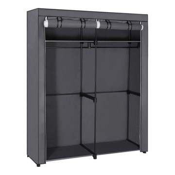 MATIS 140x174 cm szürke textil tárolószekrény polcokkal és ruharúddal