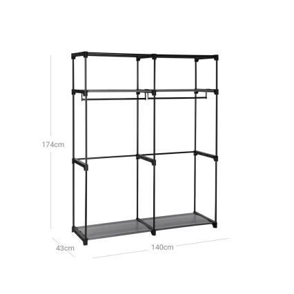 MATIS 140x174 cm szürke textil tárolószekrény polcokkal és ruharúddal