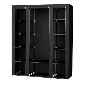 MATIS 150x175 cm fekete textilszekrény polcokkal és ruhatartó rúddal