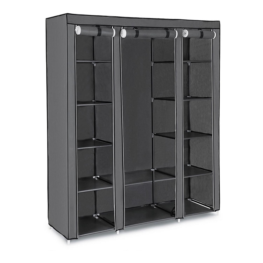 MATIS 150x175 cm tároló textilszekrény polcokkal és ruhatartó rúddal, szürke