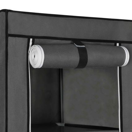 MATIS 150x175 cm tároló textilszekrény polcokkal és ruhatartó rúddal, szürke