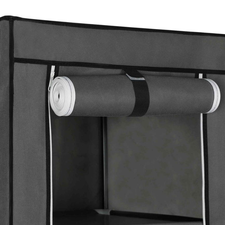 MATIS 150x175 cm tároló textilszekrény polcokkal és ruhatartó rúddal, szürke