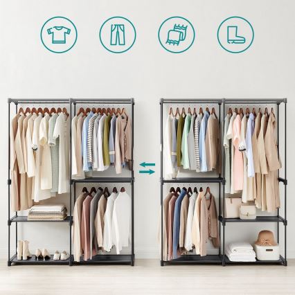 MATIS tárolószekrény polcokkal és akasztórúddal 138x182 cm fekete