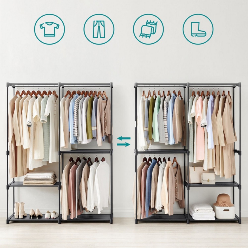 MATIS tárolószekrény polcokkal és akasztórúddal 138x182 cm fekete