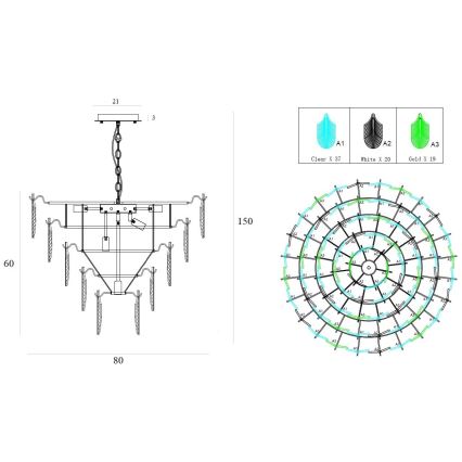 MAXLIGHT P0418 - Csillár láncon ARWENA 15xE14/40W/230V átm. 80 cm arany