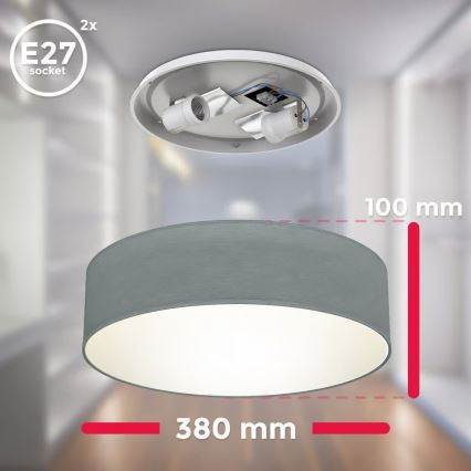 Mennyezeti lámpa 2xE27/40W/230V, átmérő 38 cm, szürke