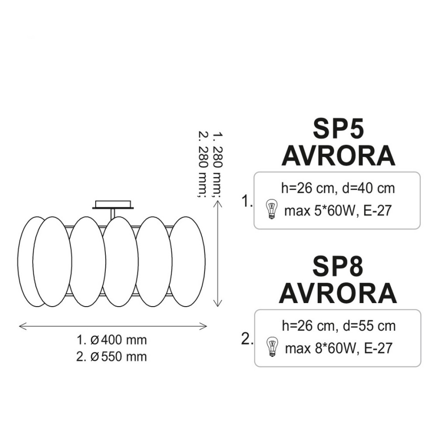Mennyezeti lámpa AURORA 5xE27/60W/230V
