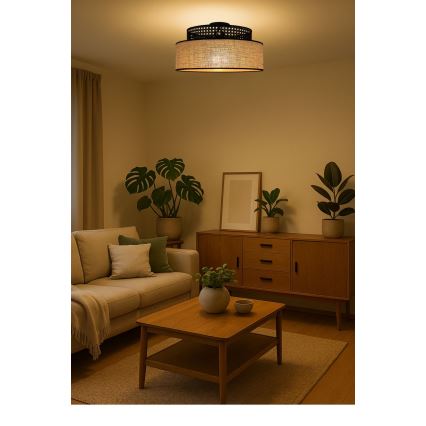 Mennyezeti lámpa BOHO 1xE27/60W/230V átm. 40 cm fekete/rattan