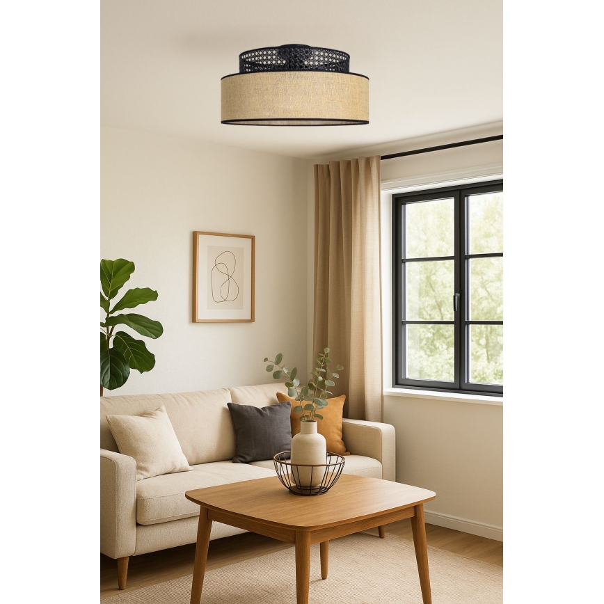 Mennyezeti lámpa BOHO 1xE27/60W/230V átm. 40 cm fekete/rattan