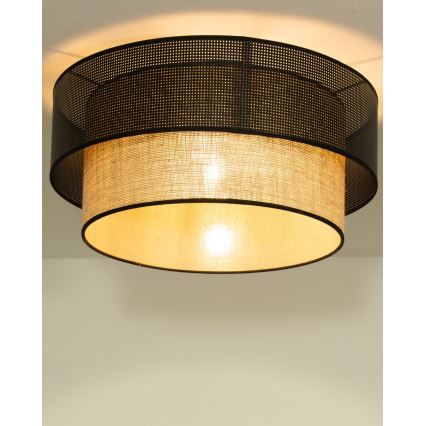 Mennyezeti lámpa BORHO 1xE27/60W/230V átm. 40 cm fekete/juta