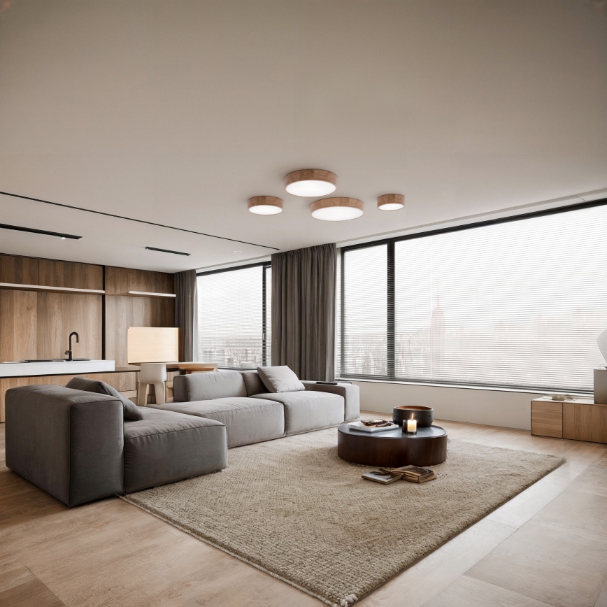 Mennyezeti lámpa CLEO érzékelővel, 6x E27/24W/230V, Ø 80 cm, tölgy