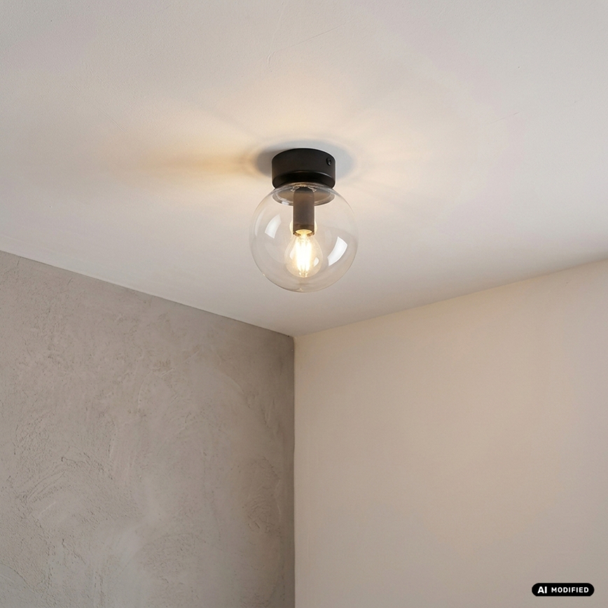 Mennyezeti lámpa ELIAS 1xE14/5W/230V, átmérő 13 cm, fekete/átlátszó