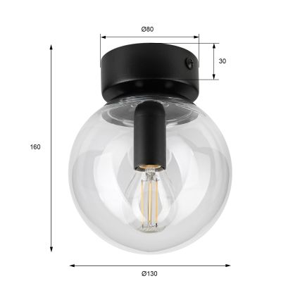 Mennyezeti lámpa ELIAS 1xE14/5W/230V, átmérő 13 cm, fekete/átlátszó