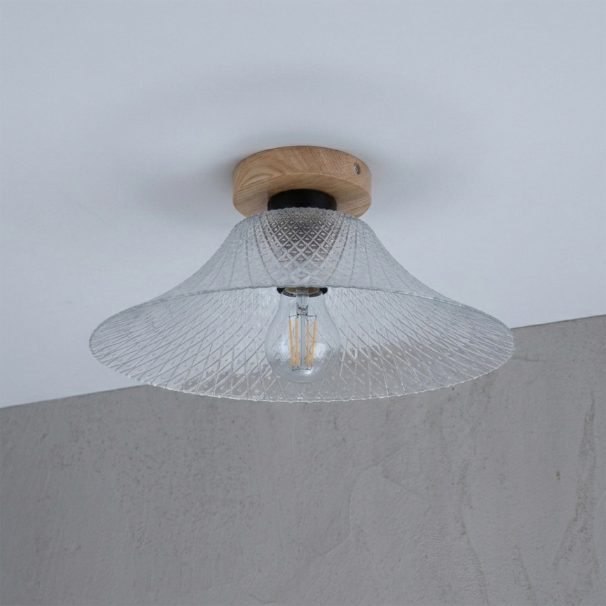 Mennyezeti lámpa JULL WOOD 1xE27/15W/230V tölgy/átlátszó átm. 34 cm
