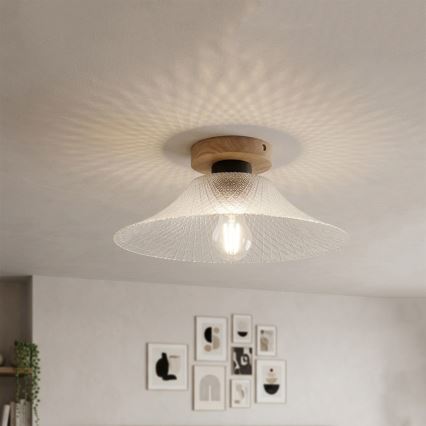 Mennyezeti lámpa JULL WOOD 1xE27/15W/230V tölgy/átlátszó átm. 34 cm