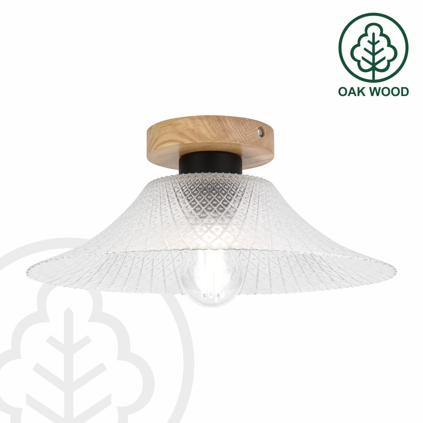Mennyezeti lámpa JULL WOOD 1xE27/15W/230V tölgy/átlátszó átm. 34 cm