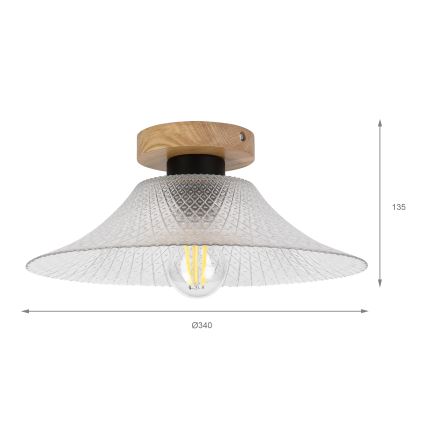 Mennyezeti lámpa JULL WOOD 1xE27/15W/230V tölgy/átlátszó átm. 34 cm