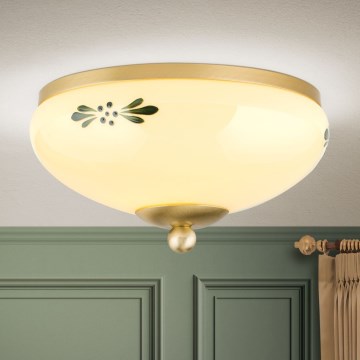 Mennyezeti lámpa LANDHAUS 1xE27/60W/230V átm. 21 cm sárgaréz/bézs/zöld