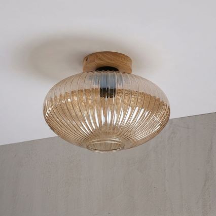 Mennyezeti lámpa MILOU WOOD 1xE27/15W/230V tölgy/füstbézs átm. 29 cm