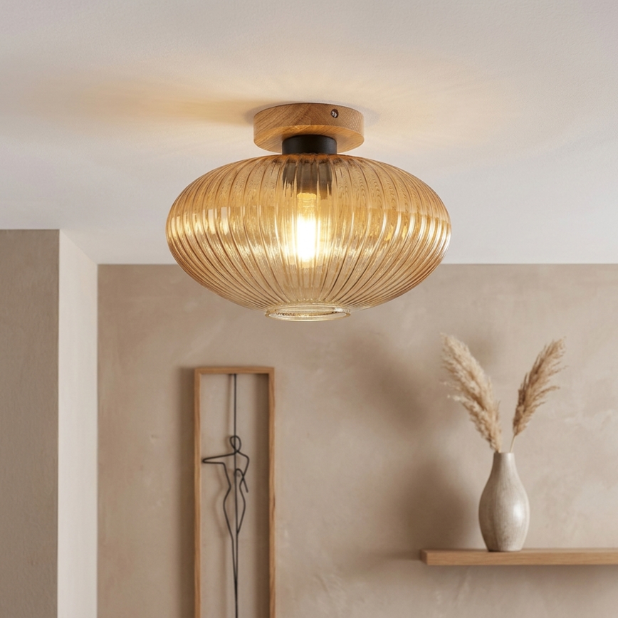 Mennyezeti lámpa MILOU WOOD 1xE27/15W/230V tölgy/füstbézs átm. 29 cm