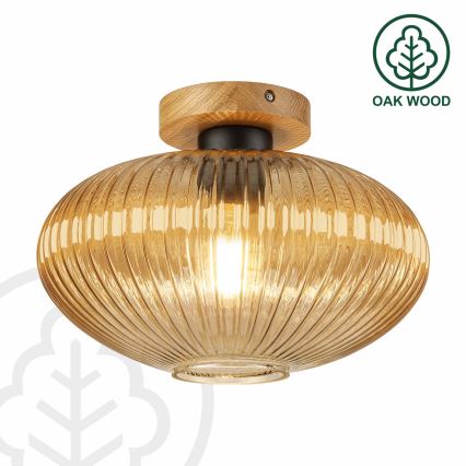 Mennyezeti lámpa MILOU WOOD 1xE27/15W/230V tölgy/füstbézs átm. 29 cm