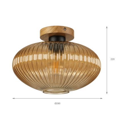 Mennyezeti lámpa MILOU WOOD 1xE27/15W/230V tölgy/füstbézs átm. 29 cm