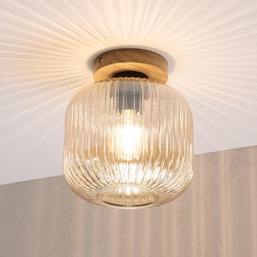 Mennyezeti lámpa MILOU WOOD 1xE27/15W/230V tölgy/füstös bézs átm. 20 cm