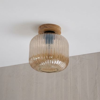 Mennyezeti lámpa MILOU WOOD 1xE27/15W/230V tölgy/füstös bézs átm. 20 cm