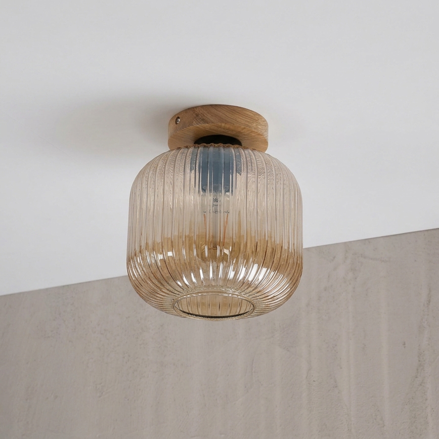 Mennyezeti lámpa MILOU WOOD 1xE27/15W/230V tölgy/füstös bézs átm. 20 cm