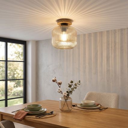 Mennyezeti lámpa MILOU WOOD 1xE27/15W/230V tölgy/füstös bézs átm. 20 cm