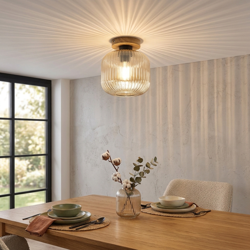 Mennyezeti lámpa MILOU WOOD 1xE27/15W/230V tölgy/füstös bézs átm. 20 cm
