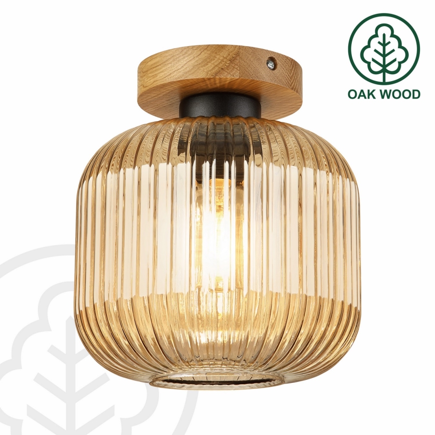 Mennyezeti lámpa MILOU WOOD 1xE27/15W/230V tölgy/füstös bézs átm. 20 cm