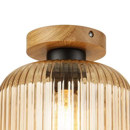Mennyezeti lámpa MILOU WOOD 1xE27/15W/230V tölgy/füstös bézs átm. 20 cm