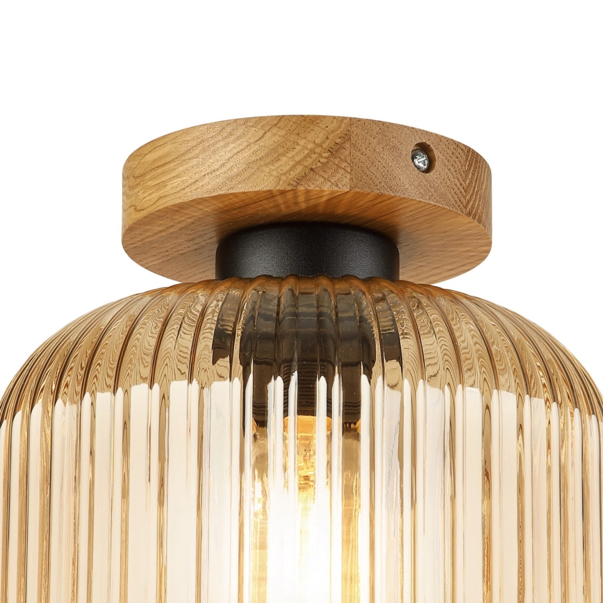 Mennyezeti lámpa MILOU WOOD 1xE27/15W/230V tölgy/füstös bézs átm. 20 cm