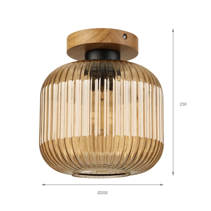 Mennyezeti lámpa MILOU WOOD 1xE27/15W/230V tölgy/füstös bézs átm. 20 cm