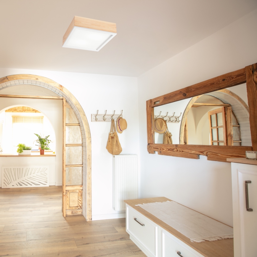 Mennyezeti lámpa NATURAL SQUARE 2xE27/15W/230V 31x31 cm fenyő/fehér