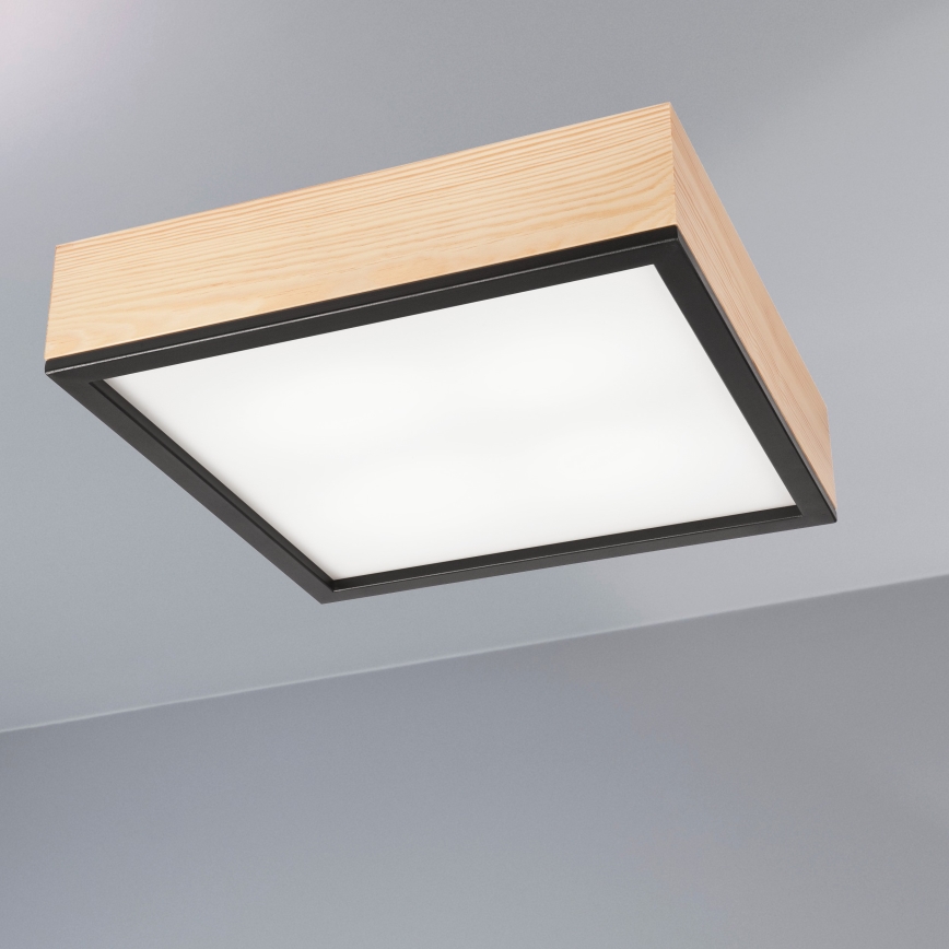 Mennyezeti lámpa NATURAL SQUARE 4xE27/15W/230V 39x39 cm fenyő/fekete
