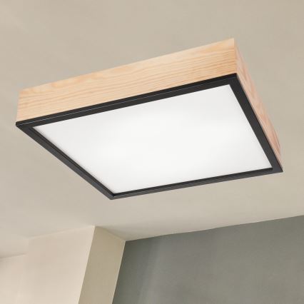 Mennyezeti lámpa NATURAL SQUARE 4xE27/15W/230V 48x48 cm fenyő/fekete