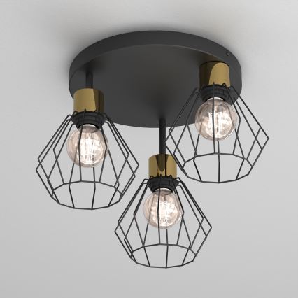 Mennyezeti lámpa PARKLA 3xE27/15W/230V fekete/arany
