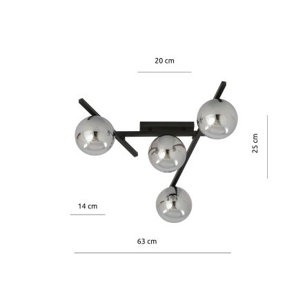 Mennyezeti lámpa SMART 4xE14/10W/230V fekete/szürke