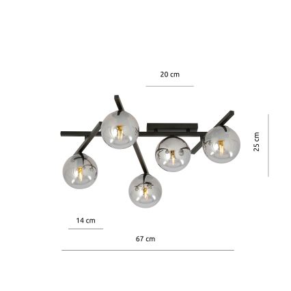 Mennyezeti lámpa SMART 5xE14/10W/230V fekete/szürke