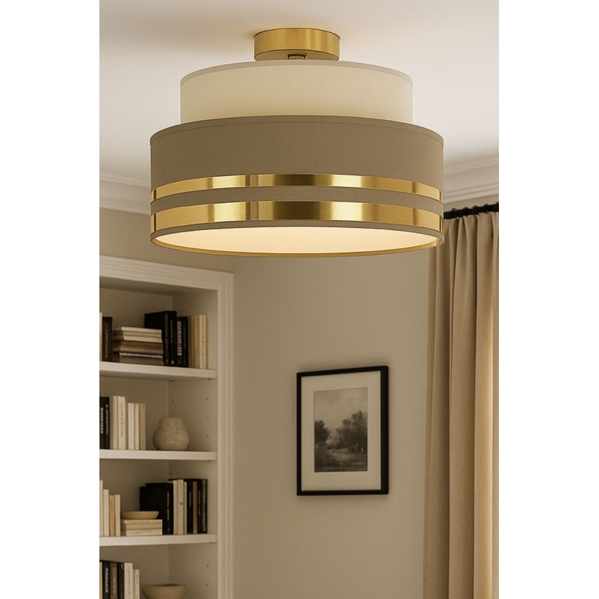 Mennyezeti lámpa TAMI 1xE27/60W/230V átm. 40 cm bézs/barna/arany