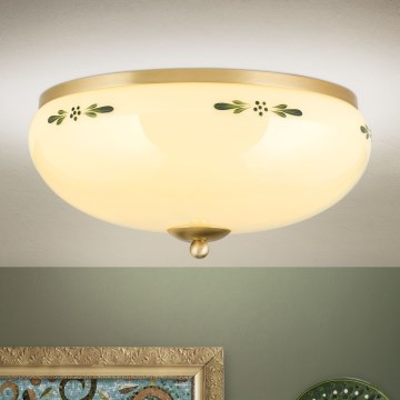 Mennyezeti lámpatest LANDHAUS 3xE27/60W/230V Ø 35 cm sárgaréz/bézs/zöld