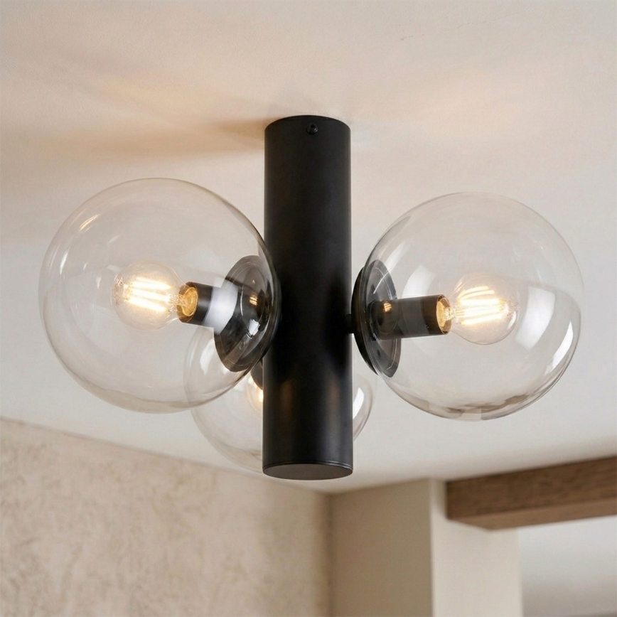 Mennyezeti lámpatest SFERIO 3xE14/5W/230V fekete/átlátszó