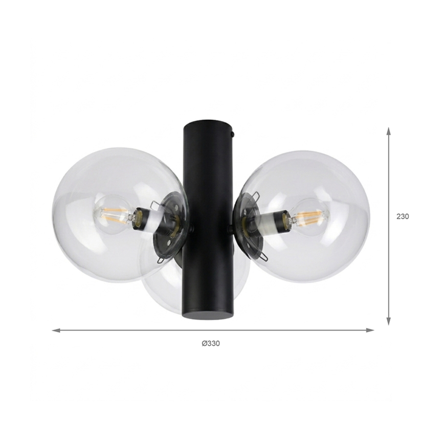Mennyezeti lámpatest SFERIO 3xE14/5W/230V fekete/átlátszó