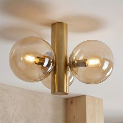 Mennyezeti lámpatest SFERIO 3xE14/5W/230V sárgaréz/füstös bézs