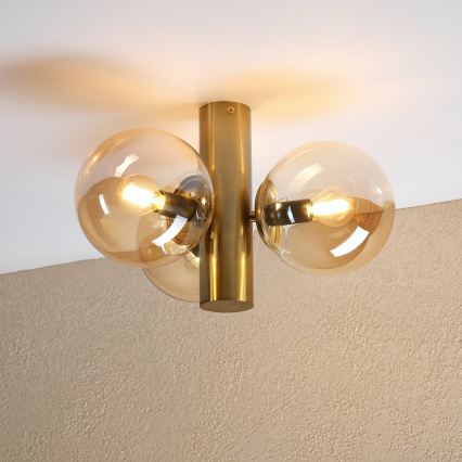 Mennyezeti lámpatest SFERIO 3xE14/5W/230V sárgaréz/füstös bézs