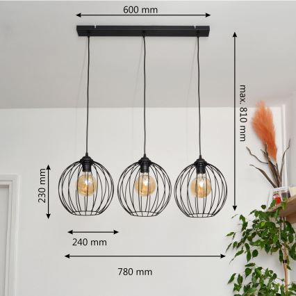 LED csillár huzalon MERCURE 3xE27/15W/230V