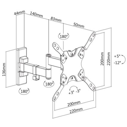 MK FLORIA MKF-21DP224 - Fali TV tartó karos 46 fekete