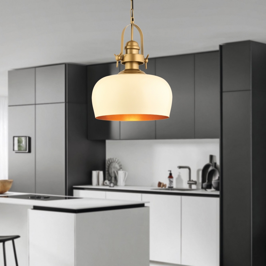 MONZA kábeles függőlámpa 1xE27/40W/230V, átmérő 30 cm, krémszínű/bronzos